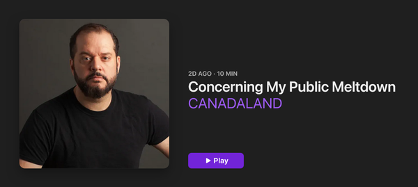 Screenshot of CANADALAND podcast "Concerning My Public Meltdown" with a photo of Jesse Brown